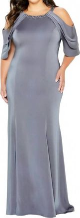 Montage by Mon Cheri Cold Shoulder With Tiered Sleeves Gown In Charcoal