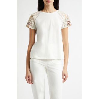 Ramy Brook Tyler Sequin Embroidery Detail Cotton T-Shirt in Coffee Combo at Nordstrom, Size Xx-Small
