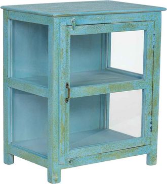 Wanderlust Deco Vitrina De Madera Azul Acabado Artesanal 67x46x80cm