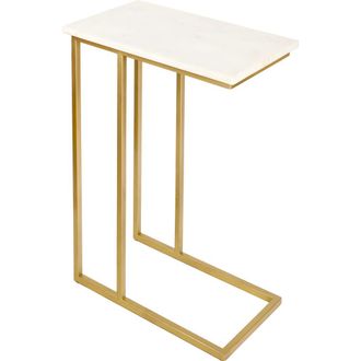 Jonathan Y Designs Caius 24.25 Designer Industrial Metal C-Shaped End Table and Side Couch Table with White Marble Top in White/gold at Nordstrom
