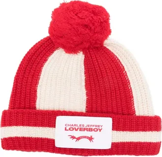 Charles Jeffrey Loverboy Pompom beanie hat - unisex - Lambs Wool/Nylon - One Size - Red