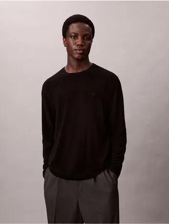 Calvin Klein Mens Merino Wool Classic Sweater - Black - XL