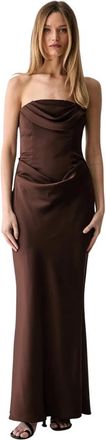 Rotate Rotate Birger Christensen - Maxi Jurk met Draping - Dames - Jurken - Bruin - Maat: L