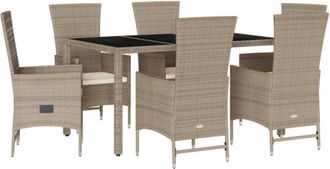 vidaXL Set Comedor De Jard&iacute;n 7 Pzas Con Cojines Rat&aacute;n Sint&eacute;tico Beige Vidaxl