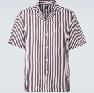 Fedeli Striped linen bowling shirt