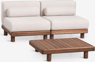 Sklum Conjunto De Jard&iacute;n Con Sof&aacute; Modular De 2 Piezas Y Mesa De Centro En Acacia Edrien Sklum