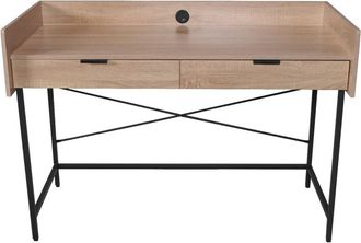 Weber Industries Escritorio con 2 cajones, patas de metal negro y efecto madera clara