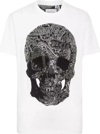 Philipp Plein T-shirt Ronde Hals SS Paisley Strass - Heren - T-shirts - Wit - M - Katoen - Tops