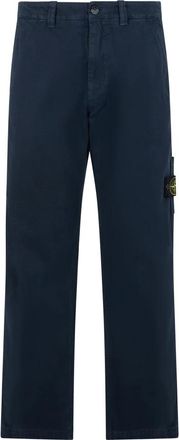 Stone Island Compass-patch katoenen broek - Heren - Straight fit broeken - Blauw - W30 - Katoen - Broeken