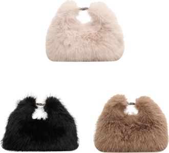 Generic Women Faux Fur Fluffy Shoulder Bag Soft Plush Handbag for Travel Party (Beige)