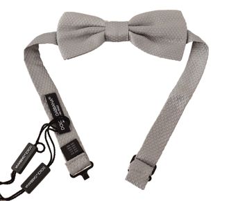 Dolce & Gabbana Mens Silver Gray 100% Silk Adjustable Neck Papillon Bow Tie - Grey - One Size