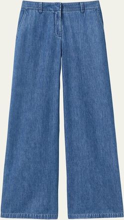 Lafayette 148 New York Charles Wide-Leg Cotton Chambray Pants