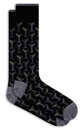 Bugatchi Martini Pattern Mercerized Cotton Blend Dress Socks in Black at Nordstrom