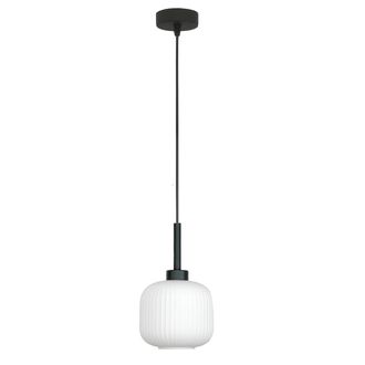 OEM L&aacute;mpara De Techo Colgante Negra Con Pantalla De Cristal Blanco, Denzy 15-090z