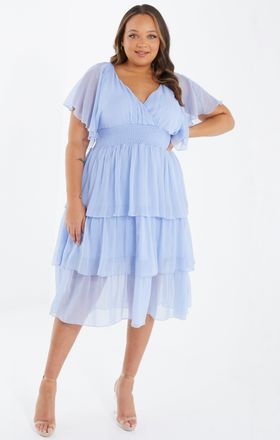 Quiz Womens Plus Size Chiffon Glitter Tiered Dress