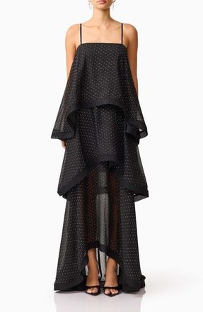 Elliatt Diamante Tiered High-Low Georgette Gown in Black at Nordstrom, Size Xx-Large