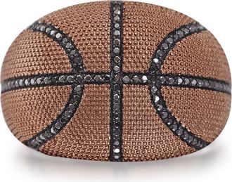 LuvMyJewelry Slam Dunk Basketball Sterling Silver & Black Diamond Men Ring