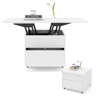 Costway Costway Lift Top Coffee Table 3-In-1 Folding Center Table w/Hidden Storage in White
