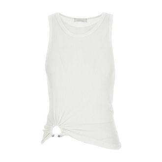 Paco Rabanne Sleeveless Tops, female, White, S, Tank Top With Signature Piercing