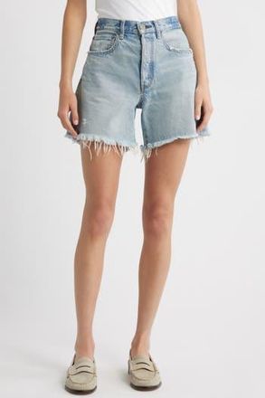 Moussy Vintage Nolita Frayed High Waist Mid Thigh Denim Shorts in Light Blue at Nordstrom Rack, Size 30