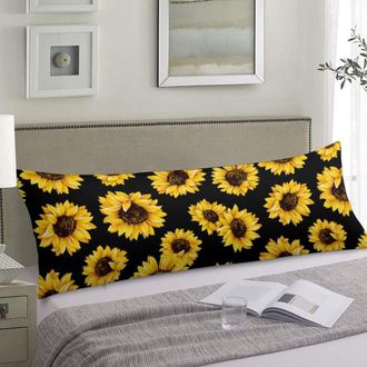 OEM Funda De Almohada Retro De Microfibra Con Estampado De Girasoles, 51 Cm X 137 Cm, Color Negro