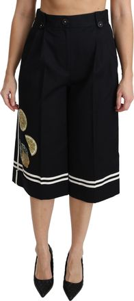 Dolce & Gabbana Black Lemon Embellished Palazzo Cropped Womens Pants