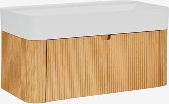 Sklum Conjunto Di Mobile Bagno Sospeso 80x40 Cm In Legno Con Lavabo Integrato Saioa Sklum
