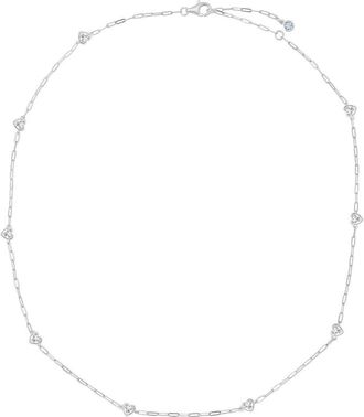 Crislu Valentine Cubic Zirconia Heart Station Necklace in Pure Platinum /Clear Stone at Nordstrom, Size 16 In