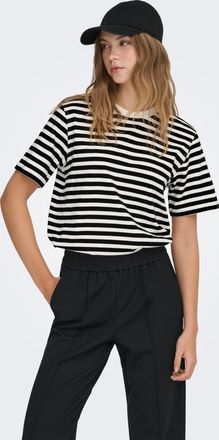 Only Kurzarmshirt ONLY ONLLIVINA S/S STRIPE TEE JRS NOOS, Damen, Gr. XS, schwarz-weiss (cloud dancer stripes:schwarz stripes), Single Jersey, Obermaterial: