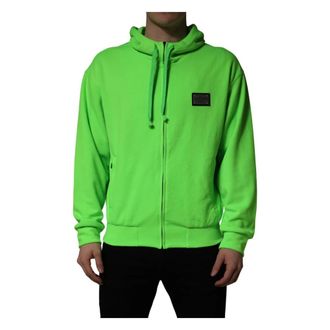 Dolce & Gabbana Zip-throughs, male, Green, Size: S Full-Zip Fleece Hooded Sweatshirt