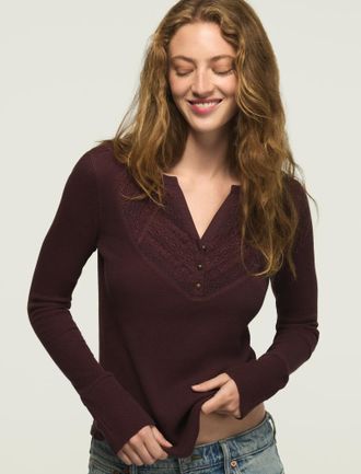 Lucky Brand Womens Lace Trim Mix Henley