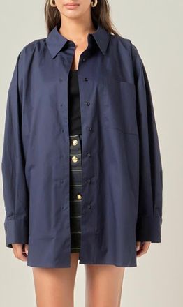 English Factory Oversize Button-Up Shirt in Navy at Nordstrom, Size X-Small