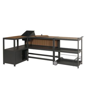 Hhg Nunca Usado] Cocina Exterior De Aluminio De 3 Piezas Hhg 810, Cocina Exterior De Jard&iacute;n Carrito Para Servir Cubitera, Antracita, Aspecto De Madera Cla