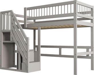 STILVORA Cama Alta Cama Individual Con Escalera De Almacenaje, 90 X 200 Cm, Sin Colchon, De Madera, Gris