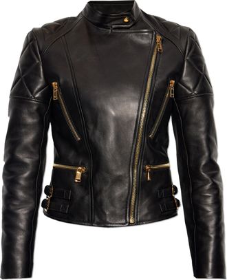 Versace Black Agnello Quilted Leather Biker Jacket