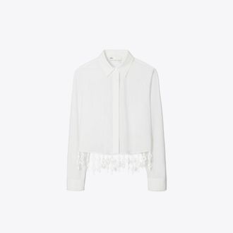 Tory Burch Womens Crystal Embellished Poplin Shirt, size 14