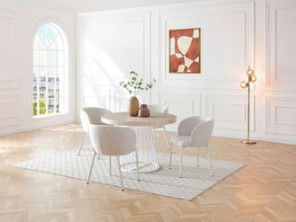 Vente-Unique Tavolo da pranzo allungabile da 2 a 12 coperti in MDF e Acciaio Effetto travertino beige e Bianco - FIRELA