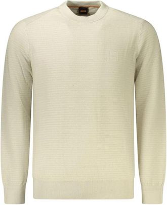 HUGO BOSS Crew Neck Gebreide Trui - Heren - Ronde hals truien - Beige - 2XL - Katoen - Truien & Vesten