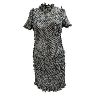 Lanvin Tweed Short Sleeve Mini Dress in Black and White Cotton