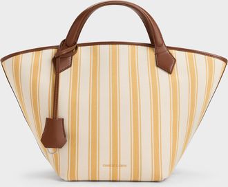 Charles & Keith Large Ivanna Canvas Striped Tote Bag