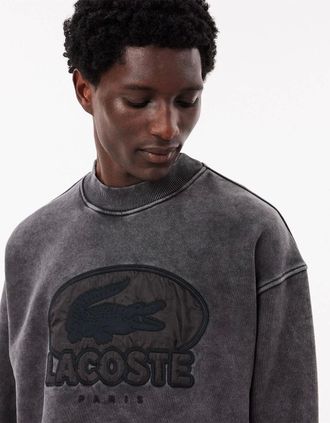 Lacoste Mens Embroidered Crew Neck Drop Shoulder Sweatshirt - Black - Size: 38