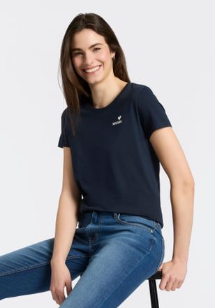 Mustang T-Shirt MUSTANG, Damen, Gr. XL, schwarz saphire, Jersey, Obermaterial: 100% Baumwolle, normal normal, Rundhals, Shirts T-Shirt, Trageangenehme Baumwol