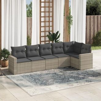 vidaXL Vidaxl - Set De Sof&aacute;s De Jard&iacute;n 6 Pzas Y Cojines Rat&aacute;n Sint&eacute;tico Gris
