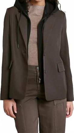Dex Clothing Detachable Hooded Blazer Jacket In Dark Brown/black