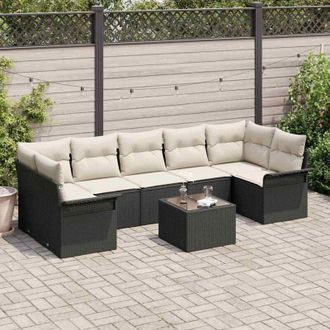vidaXL Vidaxl - Conjunto De Sof&aacute; De Jard&iacute;n 8 Pcs Negro, Crema 55 X 55 X 37 Cm