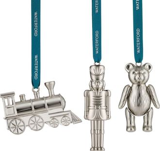 Waterford 3Pc Steam Train, Teddy & Nutcracker Ornament Set With $22 Credit