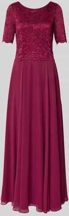 Vera Mont Abendkleid mit Spitze und Rundhalsausschnitt in Bordeaux, Größe 36