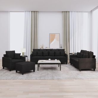 vidaXL Juego De Sof&aacute;s Con Cojines 4 Piezas Tela Negro Vidaxl