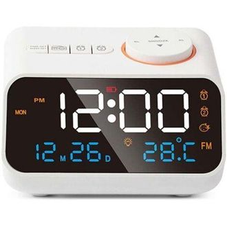 OEM Reloj Despertador Con Radio Led Multifuncional, Temporizador De M&uacute;sica, Radio Fm Recargable, Despertador Para El Hogar, Blanco
