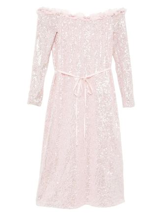 Needle & Thread Esme off-shoulder dress - women - Elastane/Nylon/Recycled Polyester - 10 - Pink